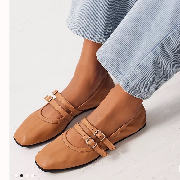 NEW Free People Gemini leather ballet flats buckles 7.5 - Picture 2 of 10